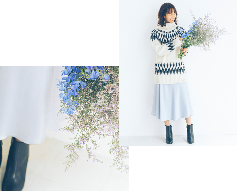 ノルディックセーター（Uhr） サテンミディスカート（LOBBY for women）
