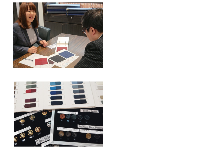 ジャケットの背抜きや総裏、センターベントやサイドベンツ、パンツのタックなし・ありなど、仕様やデザインをお選びください。 裏地やボタンなども　お好みに合わせて選べます。また、スペアパンツやベストを付けることもできます。（別途料金）