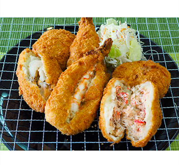 マルヒロ太田食品 まるごと（えび・かに・ほたて）コロッケとインカのめざめじゃがバタ－＆道産子コ－ンコロッケセット