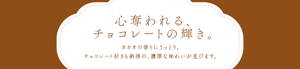 心奪われる、チョコレートの輝き。カカオの香りにうっとり。チョコレート好きも納得の、濃厚な味わいが並びます。