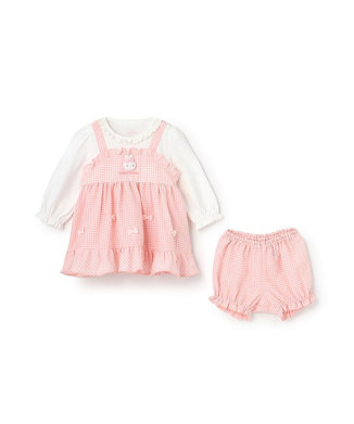 ウサギマスコットつき ギンガムチュニック＆ブルマセット