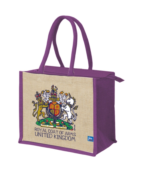 JuliaGASH ジュートバッグ 英国王室紋章柄 パープル M