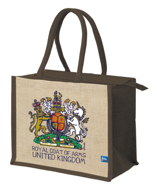 JuliaGASH ジュートバッグ 英国王室紋章柄 ウォールナットブラウン L