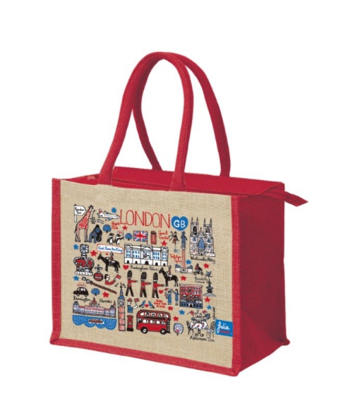 JuliaGASH ジュートバッグ LONDON柄 レッド M