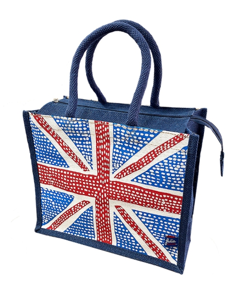 JuliaGASH ジュートバッグ ユニオンジャック柄 ブルー M