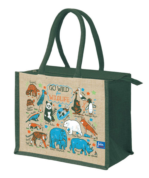 JuliaGASH ジュートバッグ 野生動物柄 ディープグリーン L