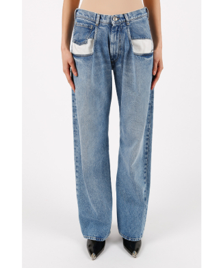 ストレートジーンズコントラストポケット付き