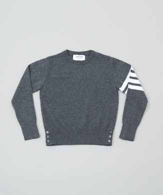 ミディアムグレー カシミヤ 4BAR クルーネック プルオーバー