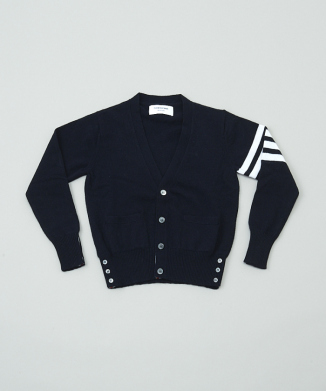 ネイビー カシミヤ 4BAR Vネック カーディガン