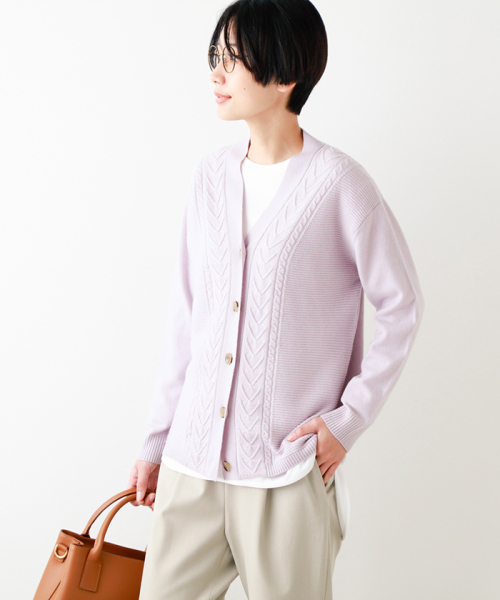 NEWYORKER(Lサイズ) 〈大きいサイズ〉12G Vネックニットカーディガン ピンク L15号 NEWYORKER(Lサイズ) 〈大きいサイズ〉12G Vネックニットカーディガン ピンク L15号