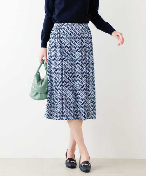 NEWYORKER(Lサイズ) 〈大きいサイズ〉強撚スムース ブロックプリント スカート サックス L15号 NEWYORKER(Lサイズ) 〈大きいサイズ〉強撚スムース ブロックプリント スカート サックス L15号