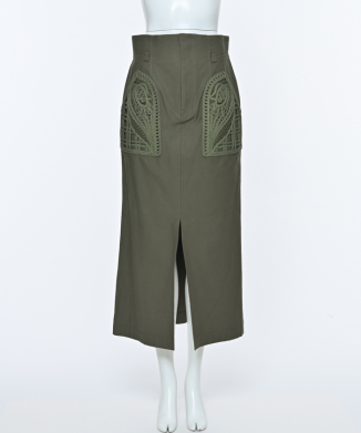 【Mame Kurogouchi】Cording Embroidered Nep-Cotton Skirt