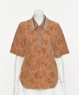 【Mame Kurogouchi】Flowered Velouer Jacquard Polo Shirt