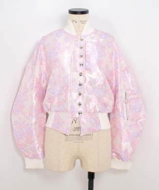 FLOWER BROCADE CROPPED BOMBER JACKET