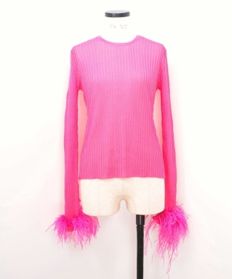VISCOSE KNITTED FITTED TOP WITH FEATHERS