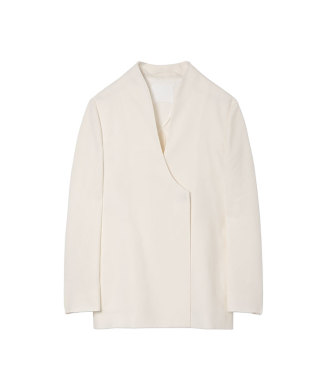 Touch Triacetate Collarless Double Breasted Jacket