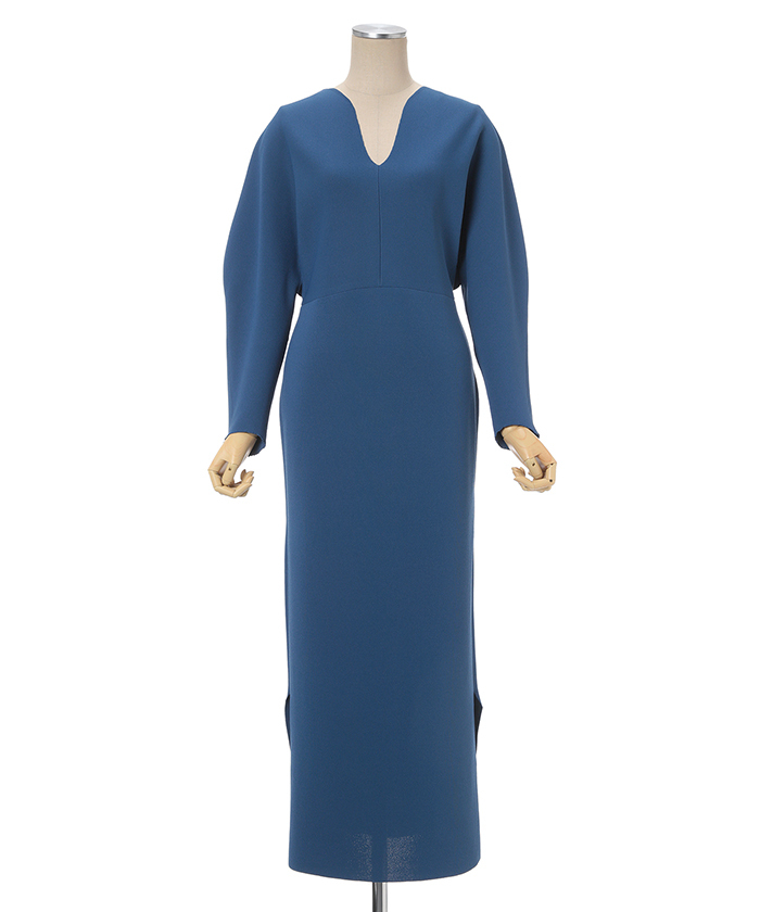 Mame Kurogouchi | Milano Ribbed Deep V-Neck Dress - Blue