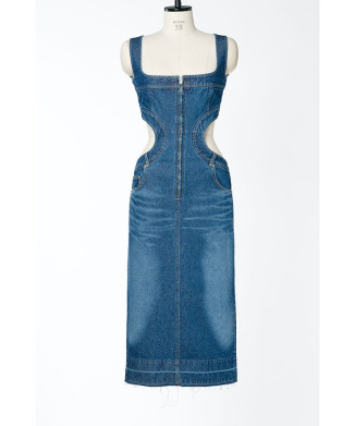 SQUARE-NECK BUSTIER DENIM DORESS
