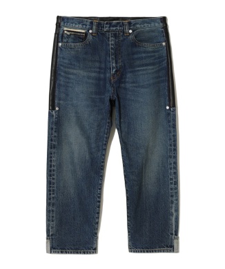 カウハイドレザー切り替えデニムパンツ