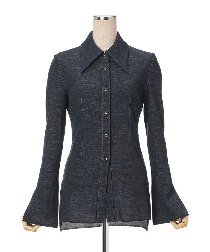 【未着用品】Mame Kuroguchi リバーシブルジャージトップス ネイビー Mame Kurogouchi(マメ) Wool Reversible-Jersey Top NAVY