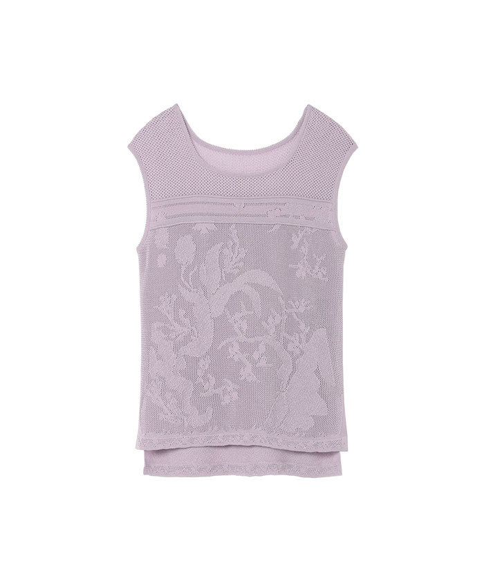 Watermark Pattern Sleeveless Knitted Top - black - Mame