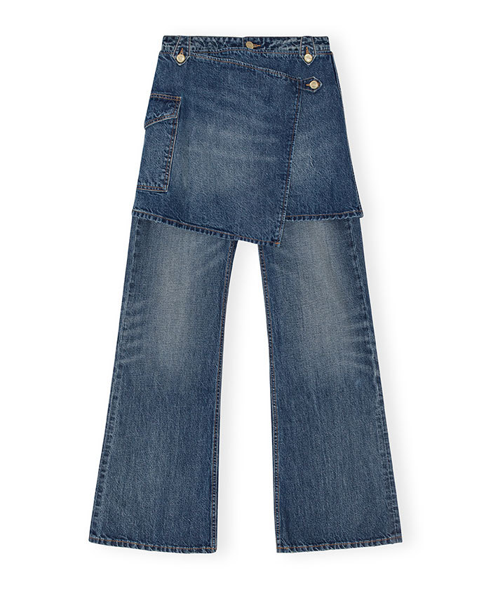 Heavy Washed Denim Flared Skirt Jeans F248S030