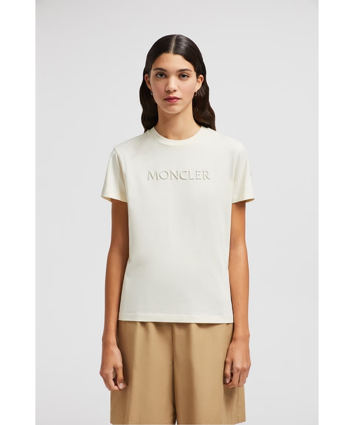 モンクレール　コットンTシャツ　Ｌ Moncler: White Logo-Trimmed Cotton T-shirt | SSENSE