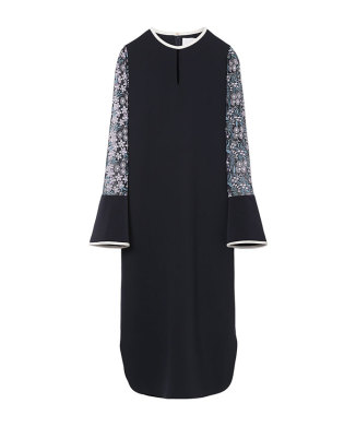 Floral Lace-Sleeve Classic Dress