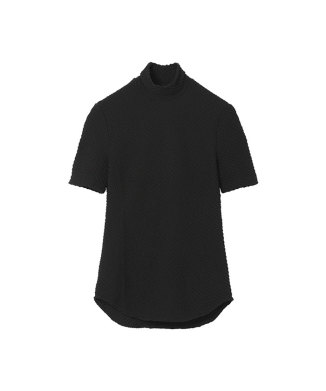 Shirring Jersey Jacquard High Neck Top