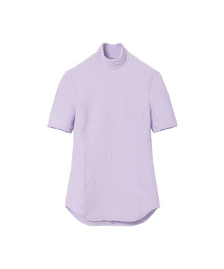 Shirring Jersey Jacquard High Neck Top