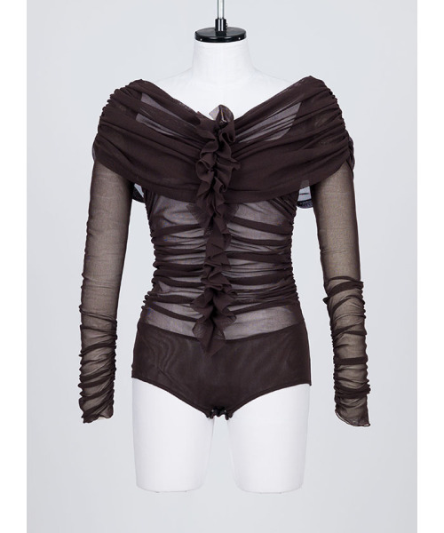 FETICO TULLE FRILLED BODYSUIT DARK BROWN 1 FETICO TULLE FRILLED BODYSUIT DARK BROWN 1