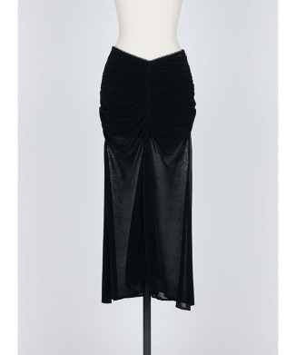 VELVET TULLE GATHERED SKIRT