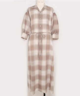 T/W OMBRE CHECK BALLOON SLEEVE DRESS