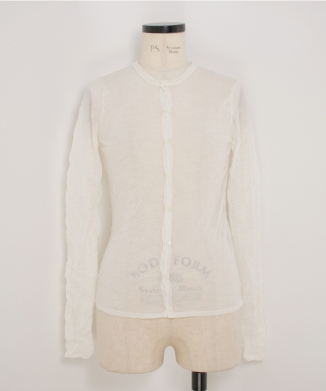 WRINKLED WOOL POLYESTER HIGH GAUGE KNIT CREW NECK CARDIGAN