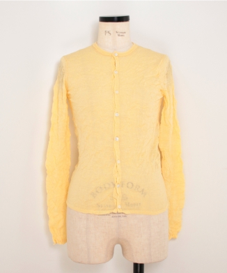 WRINKLED WOOL POLYESTER HIGH GAUGE KNIT CREW NECK CARDIGAN