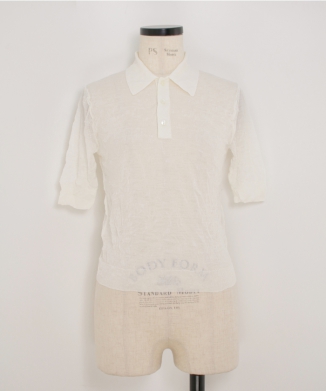 WRINKLED WOOL POLYESTER HIGH GAUGE KNIT POLO