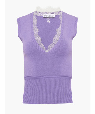 LACE TRIM V NECK VEST