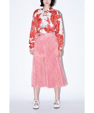 Mesh print pleats skirt