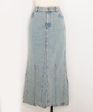 MOON LASER DENIM LONG SKIRT