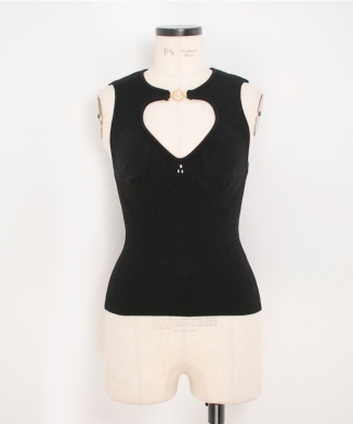 MOON JEWELRY KNIT OPEN NECK TOP