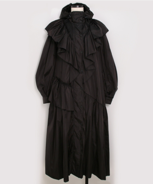 Simone Rocha A-LINE RUFFLE DETAIL PUFF SLEEVE PARKA BLACK 6 Simone Rocha A-LINE RUFFLE DETAIL PUFF SLEEVE PARKA BLACK 6