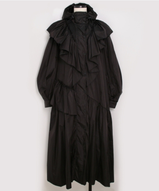 A-LINE RUFFLE DETAIL PUFF SLEEVE PARKA