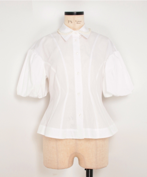 Simone Rocha CROPPED RUFFLE PUFF SLEEVE SHIRT W/ EMB WHITE 6 Simone Rocha CROPPED RUFFLE PUFF SLEEVE SHIRT W/ EMB WHITE 6