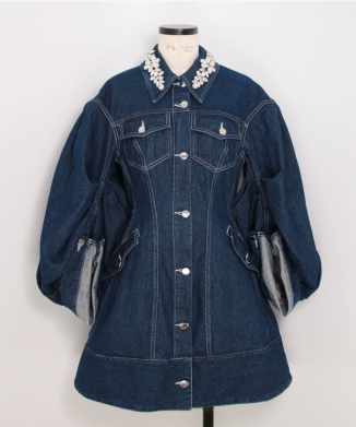 SCULPTED SHORT DENIM COAT W/ EMB