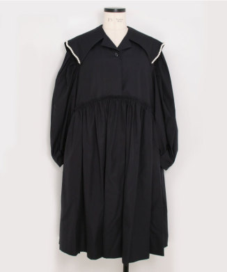 SHORT SAILOR COLLAR PUFF SLEEVE SHIRT DRESS W/ EMB