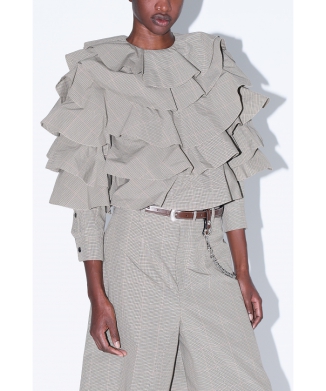 【TOGA PULLA】Typewriter check frill blouse