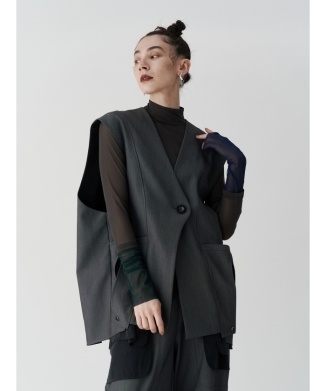 SHEER POCKET 2WAY COCOON VEST