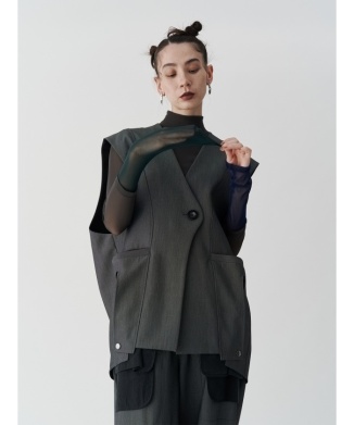 HALF BI-COLOR SLEEVE TULLE TOP