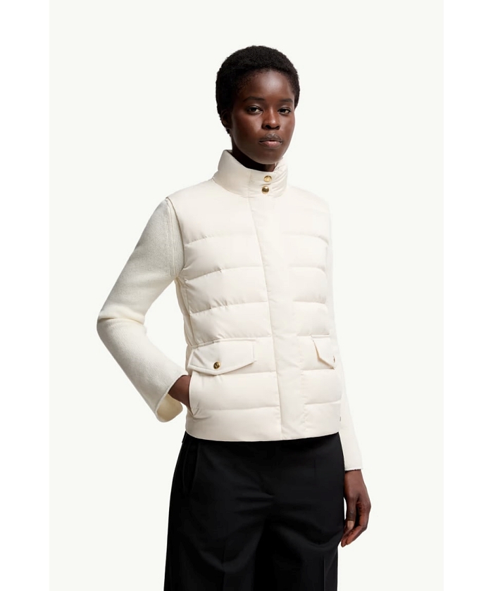 美品　モンクレール　フリル　ベスト　アイボリー　ホワイト　S ハイブリッド モンクレール MONCLER PREMIERE ウール切替 フリルダウン
