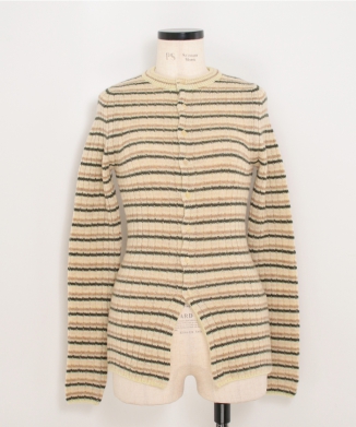 SHETLAND WOOL CASHMERE RIB KNIT CREW-NECK CARDIGAN